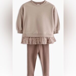 Kids Next Beige/Mocha brown Ruffle Outfit Set size 4-5